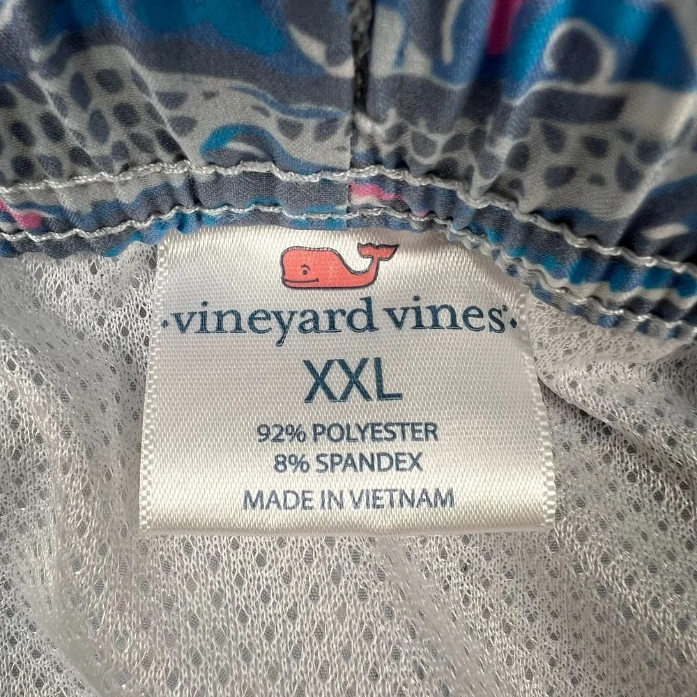 Vineyard Vines Shorts Men 2XL Chappy Swim Trunks Fish AOP Drawstring Lined‎ Blue
